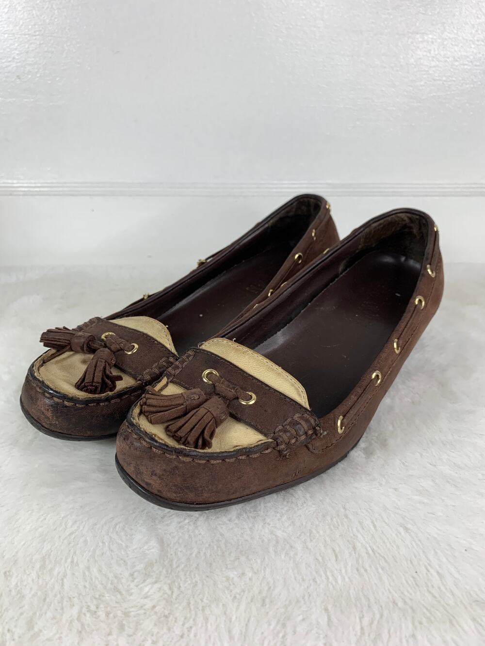 Ralph Lauren Gael Wedge Loafer Women's Size 7 Brown Suede Tasseled Slip On